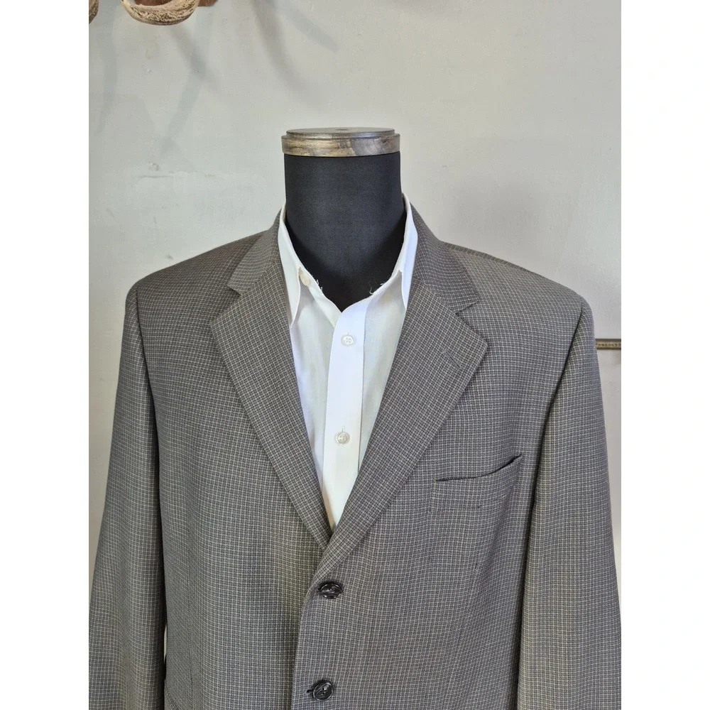 Prima Mens Wool Sports Coat 44R Blue Brown Check Made in Canada 3 Button H806